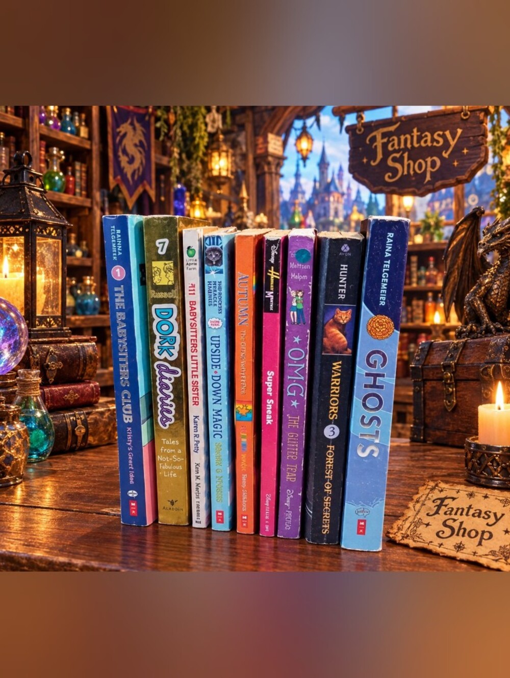 Scholastic Kids Paperback Book Set in Blue, Purple, Pink, Yellow